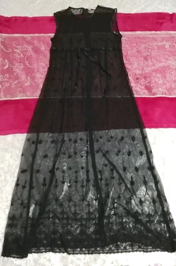 黒ブラックシースルーノースリーブロングスカートマキシワンピース Black see through sleeveless long skirt maxi onepiece