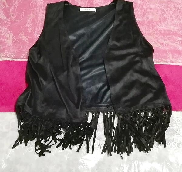 Cárdigan de flecos con chaleco de lustre negro, moda para mujer y cárdigan y tamaño mediano