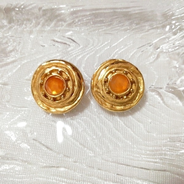 中東アラブインドオレンジ銀丸型イヤリング/ジュエリー/アクセサリー Middle east arab india orange silver round earrings jewelry