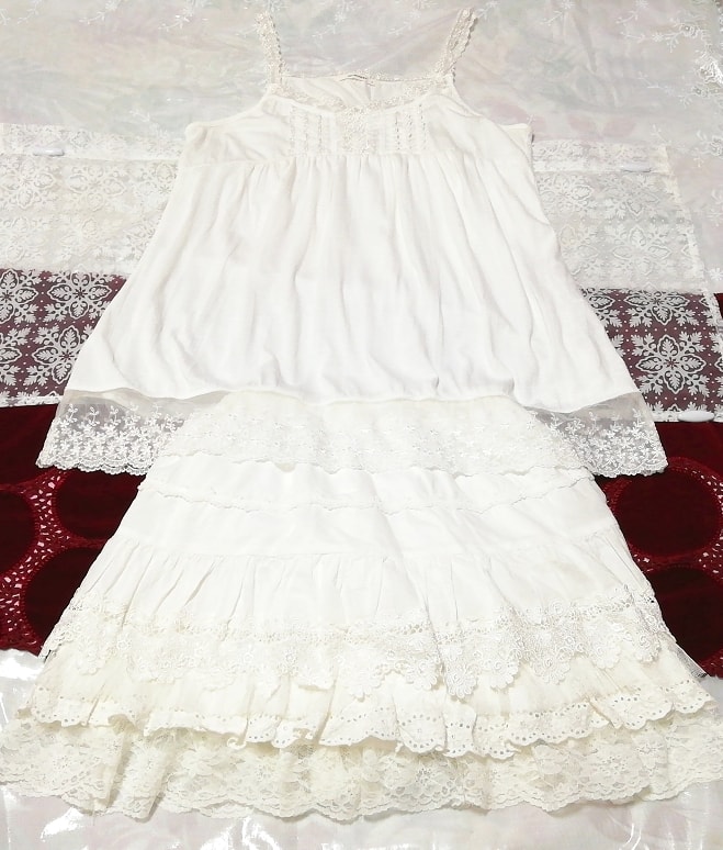 White lace camisole negligee nightgown nightwear white cotton shorts 2P, fashion, ladies' fashion, nightwear, pajamas