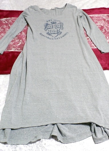 灰色グレーロング長袖トップスシャツカットソー/ワンピース Gray long sleeve tops shirt cut sewn/onepiece
