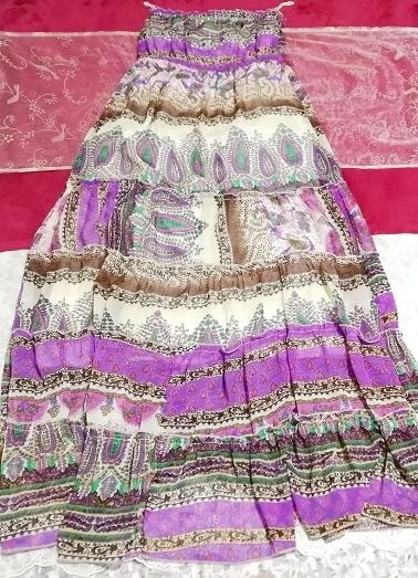 紫インド風模様エスニックドレスマキシ/ワンピース/ロングスカート Purple Indian style ethnic pattern dress maxi onepiece/long skirt, ワンピース&ロングスカート&Mサイズ
