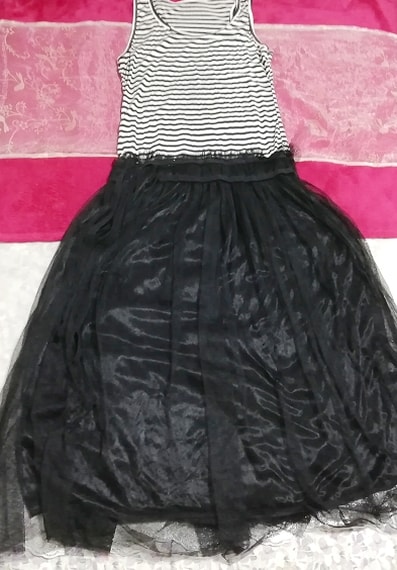 白黒ノースリーブチュールスカートマキシワンピース Black and white sleeveless tulle skirt maxi onepiece