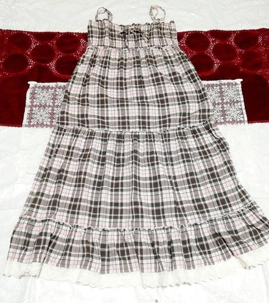 블랙 핑크 레이스 체크 무늬 쉬폰 캐미솔 맥시 드레스, 드레스 & 롱 스커트 & L 사이즈