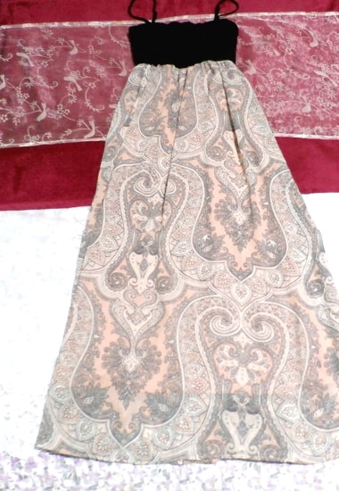 Hauts noirs noirs Robe longue jupe longue caraco en mousseline de soie à motif ethnique rose Robe maxi en mousseline de soie à motif ethnique noir une pièce