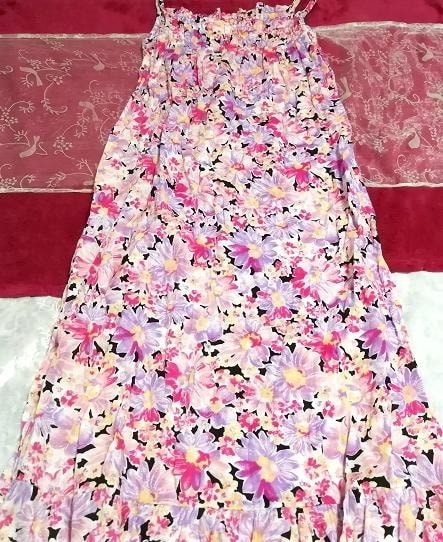 Patrón de flores de algodón 100% camisola falda larga de una pieza, vestido y falda larga y talla L