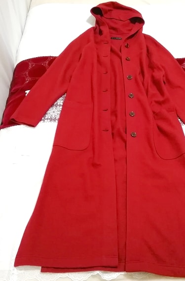 Chic et pas cher abrigo largo tipo cárdigan largo con capucha de pelo rojo hecho en japón