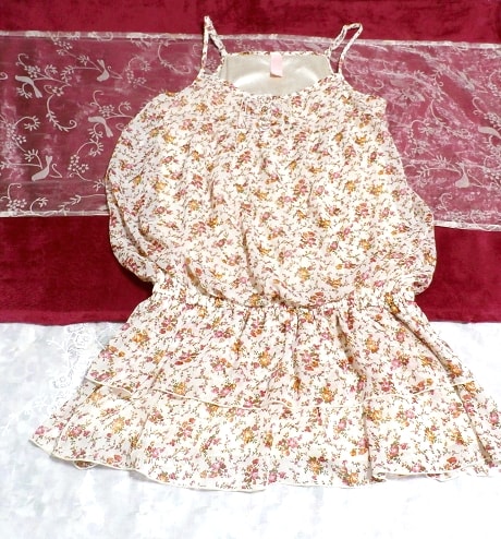ピンク花柄裾2段フリルキャミソール/ネグリジェ Pink flower pattern hem 2 ruffle camisole/negligee