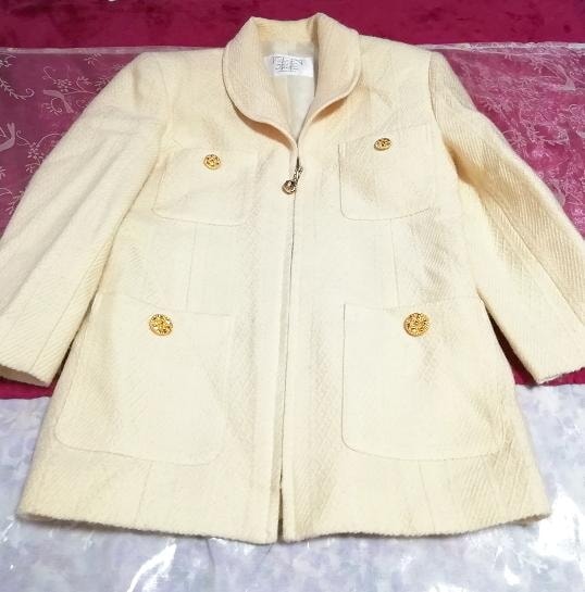 معطف قصير / جاكيت زر أنيق أبيض زهري أبيض / صنع في اليابان ، معطف ومعطف عام ومقاس M