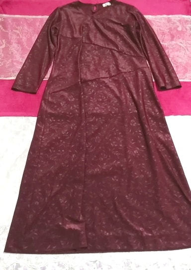 Hergestellt in Japan lila Wein rot Blattstiel lange Maxi Kleid
