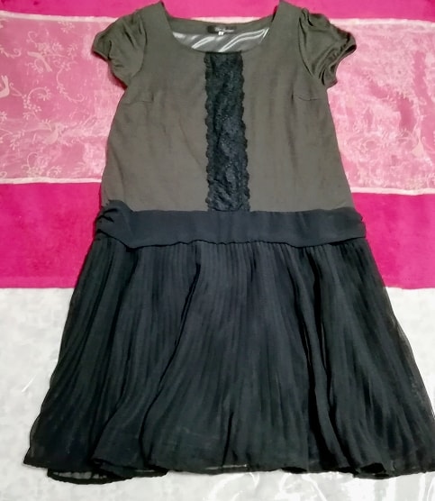 Gray tops black chiffon skirt short sleeve tunic onepiece