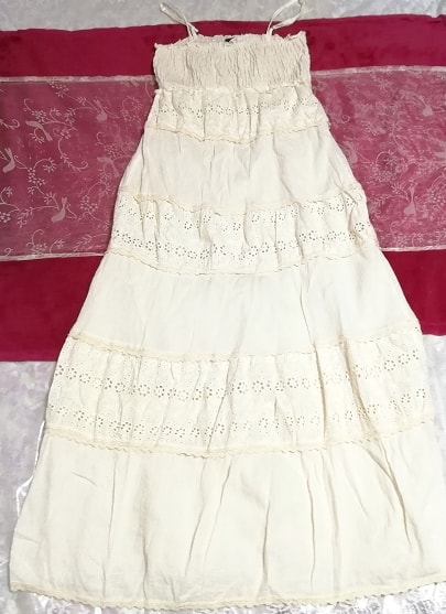 フローラルホワイト綿コットン100%キャミソールロングスカートマキシワンピース Floral white cotton 100% camisole skirt maxi onepiece