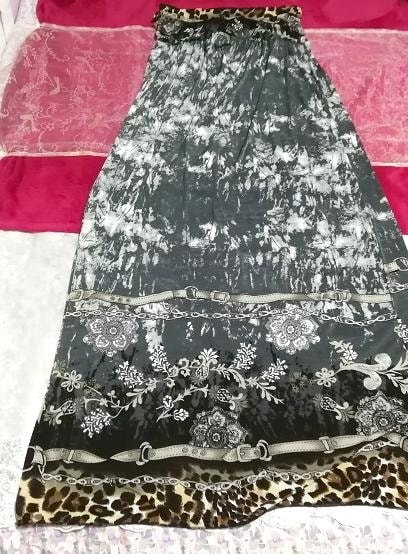 Vestido de falda larga maxi con imagen de arte étnico gris ceniza, falda larga y falda acampanada, falda fruncida y talla M