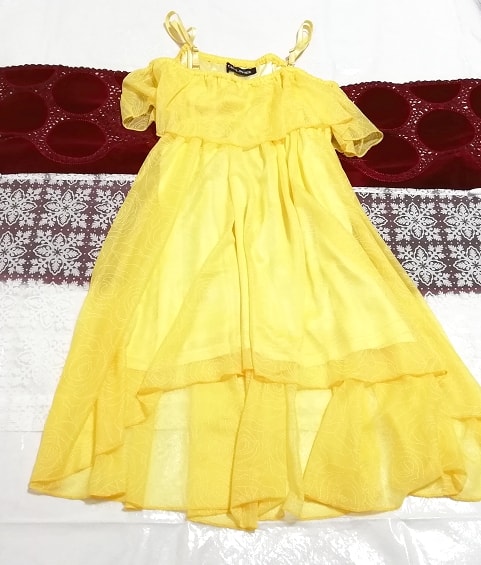 CECIL McBEE robe caraco en mousseline de soie jaune évasée une pièce