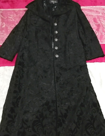黒ブラック花柄刺繍ロングマキシトレンチコート/外套/上着/羽織 Black flower pattern embroidery long maxi trench coat/jacket