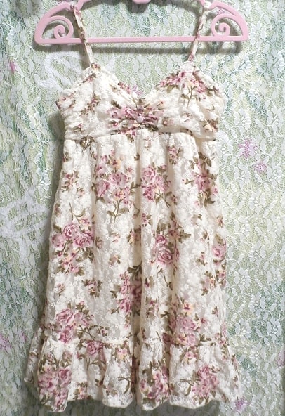 Lace and frill white floral print camisole one piece / tunic