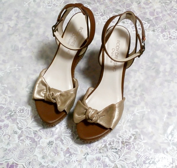厚底11cm body dressing deluxe リボンと編みのサンダル Heel 4.33 in ribbon knit sandals/thick bottom women's shoes