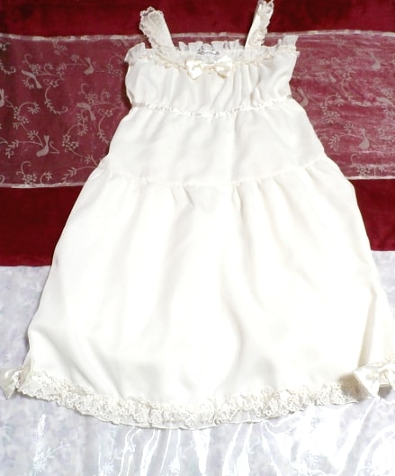 白ホワイトガーリーリボン付きノースリーブフリルミニスカートワンピース/チュニック White girly frill mini skirt ribbon dress/tunic