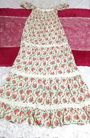 LIZ LISA リズリサ 緑赤花柄シフォンロングスカートマキシワンピース Green red flower pattern chiffon long skirt maxi onepiece
