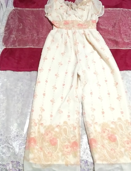 LIZ LISA リズリサ フローラルホワイト花柄ピンクシフォンサロペットワンピース Floral white floral pink chiffon salopette onepiece