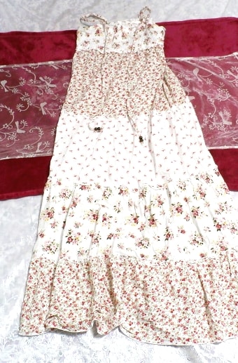 White cotton 100% camisole floral pattern maxi one piece, dress & long skirt & L size